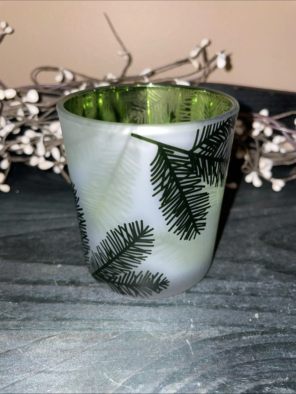 Yankee Candle Pine Needle Frosted Glass Votive Holder - Green Interior